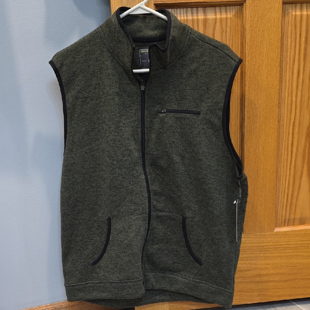 Men's Olive Green Heathered Zip-Front Fleece Vest! NWT!